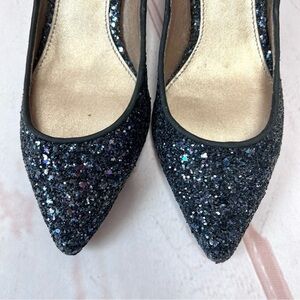 Badgley Mischka Belle Black Glitter Puma Kitten Heels Pumps